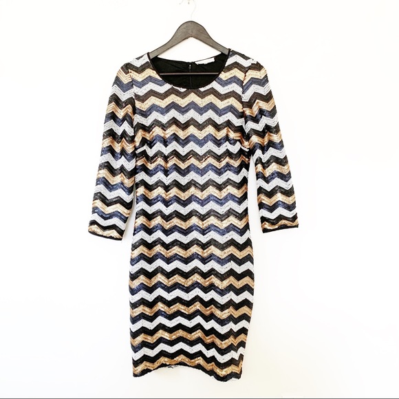 Sugar Lips Sequin Chevron Sleeves Cocktail Dress - Picture 2 of 10